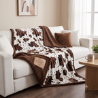 PLAID PILE STAMPATO AGNELLATO COW MUCCATO BIANCO MARRONE MATRIMONIALE