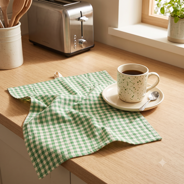 Canovaccio/strofinaccio Anders color verde con quadretti checks naturali Cm 50x70 100% cotone Ib Laursen (66109-42)