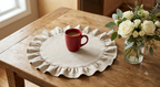 Tovaglietta Rotonda Linea Frill Beige In Cotone Diam. Cm 33 Con Gala Cm 7 Blanc Mariclo'