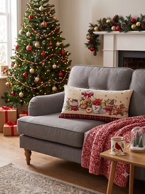 Cuscino arredo imbottito in gobelin Natale Tartan Vingi cm 40x70