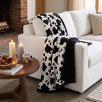 PLAID PILE STAMPATO AGNELLATO COW MUCCATO BIANCO NERO MATRIMONIALE (541073N)