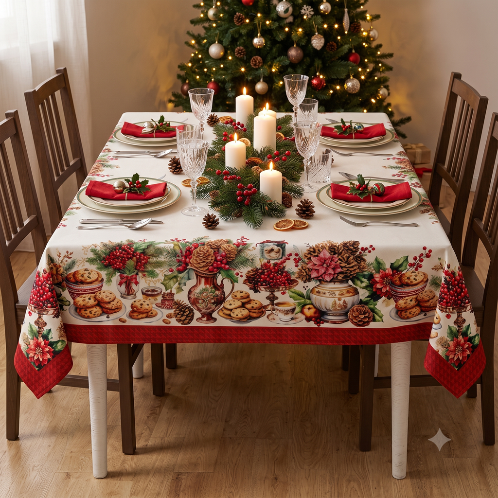 Tovaglia in cotone stampa digitale Natale Vingi XMAS 3 cm 140X250