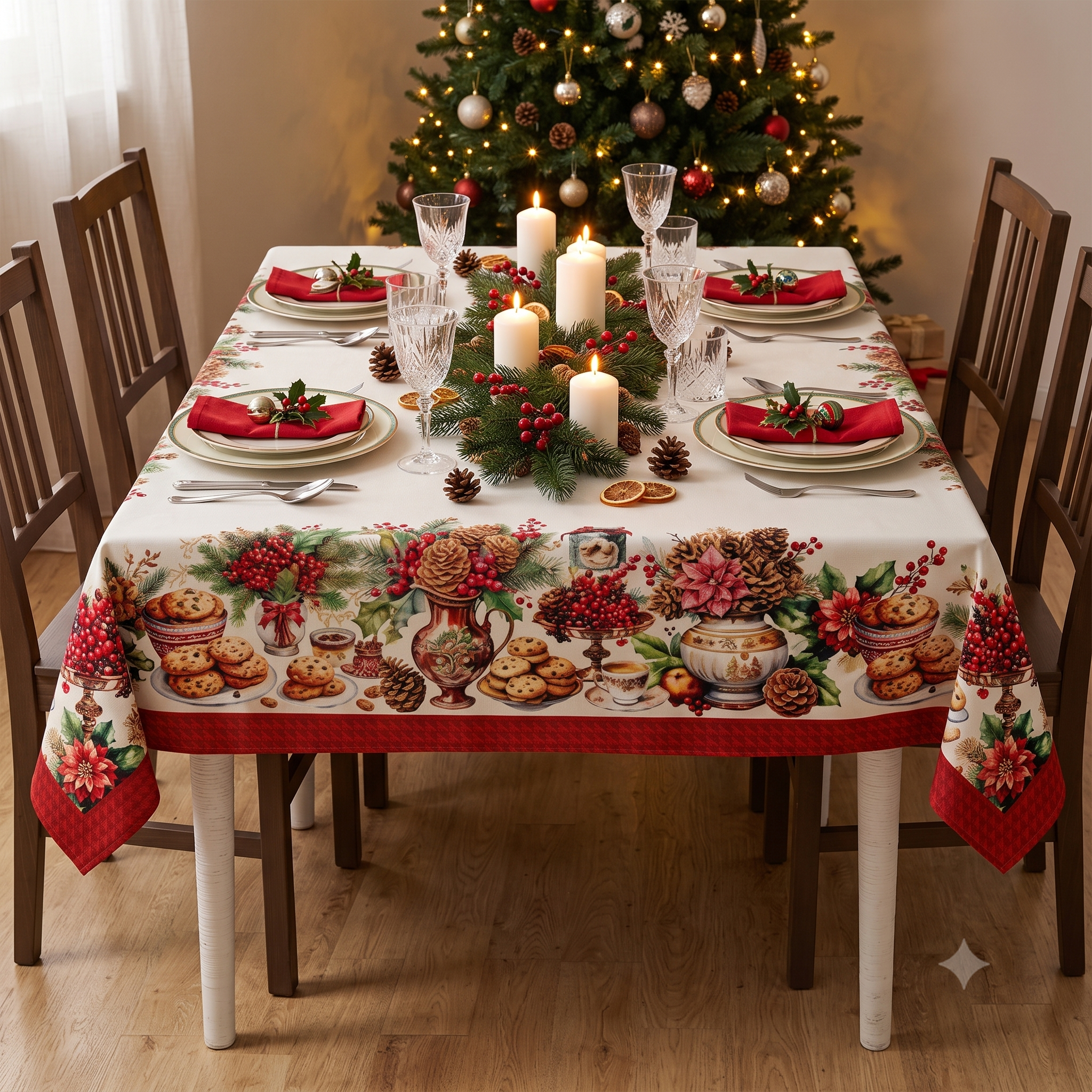 Tovaglia in cotone stampa digitale Natale Vingi XMAS 3 cm 140X250