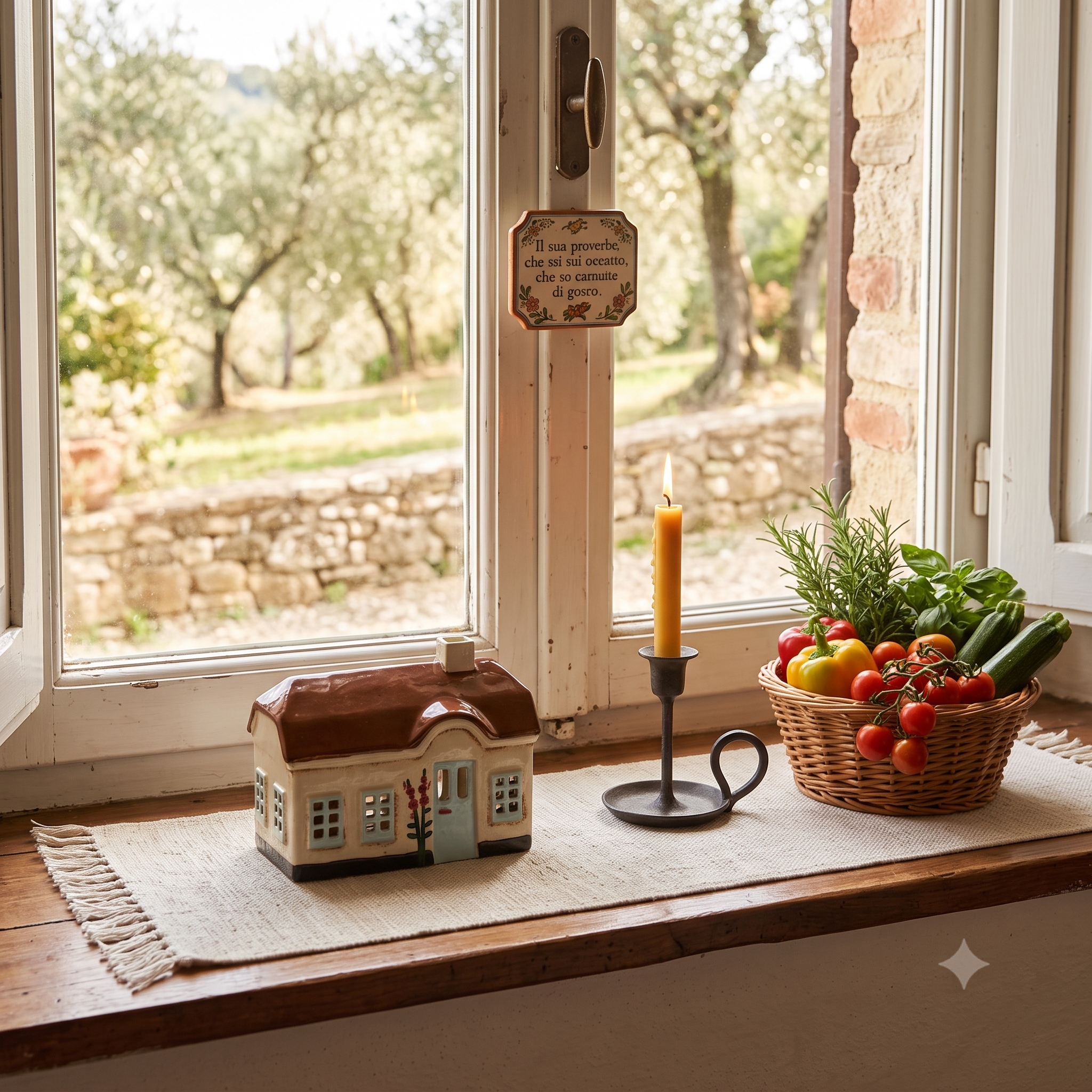 Casetta porta tea light  in ceramica Ebeltoft porta e finestre azzurre Ib Laursen (27705-01)