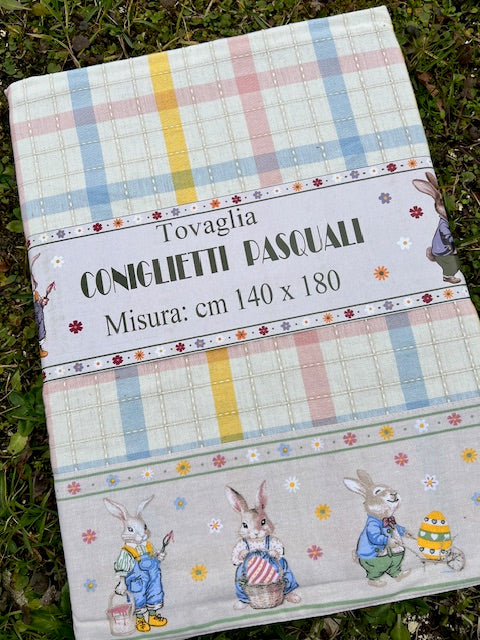 SET CUCINA TOVAGLIA PER 6 (140X180) COTONE DISEGNO CONIGLIETTI PASQUALI (20630)