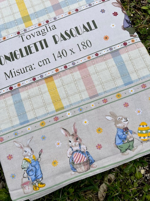 SET CUCINA TOVAGLIA PER 6 (140X180) COTONE DISEGNO CONIGLIETTI PASQUALI (20630)