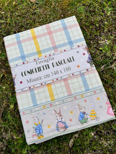 SET CUCINA TOVAGLIA PER 6 (140X180) COTONE DISEGNO CONIGLIETTI PASQUALI (20630)