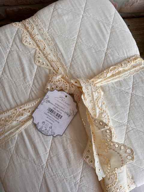 Trapuntino-copriletto 1 piazza e mezza con gala in pizzo 200gsm cm 220x260 Blanc Mariclò A3906599NT