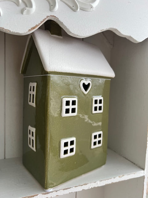 Casetta in ceramica decorativa con led verde erba "Candy Cane" cm 12x8x22 Blanc Mariclò