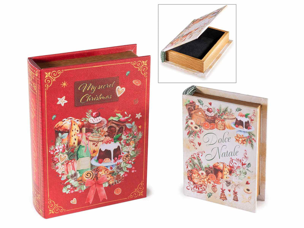 Set 2 scatole natalizie a libro in legno foderato