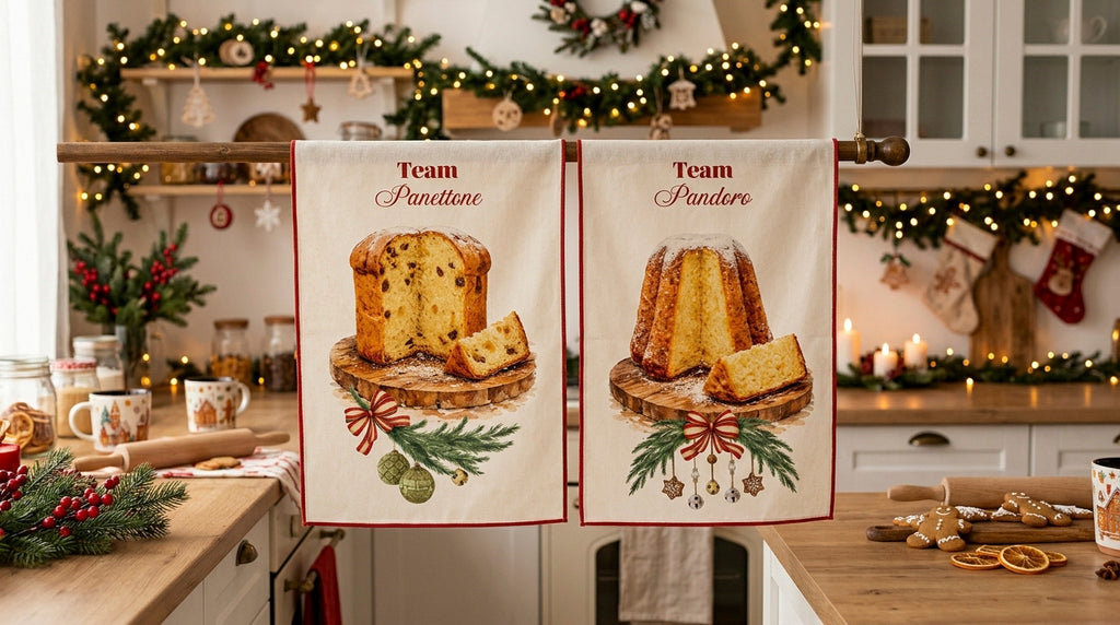 Strofinaccio/Canovaccio in cotone 2 varianti cm 50x70 stampa digitale Pandoro e Panettone