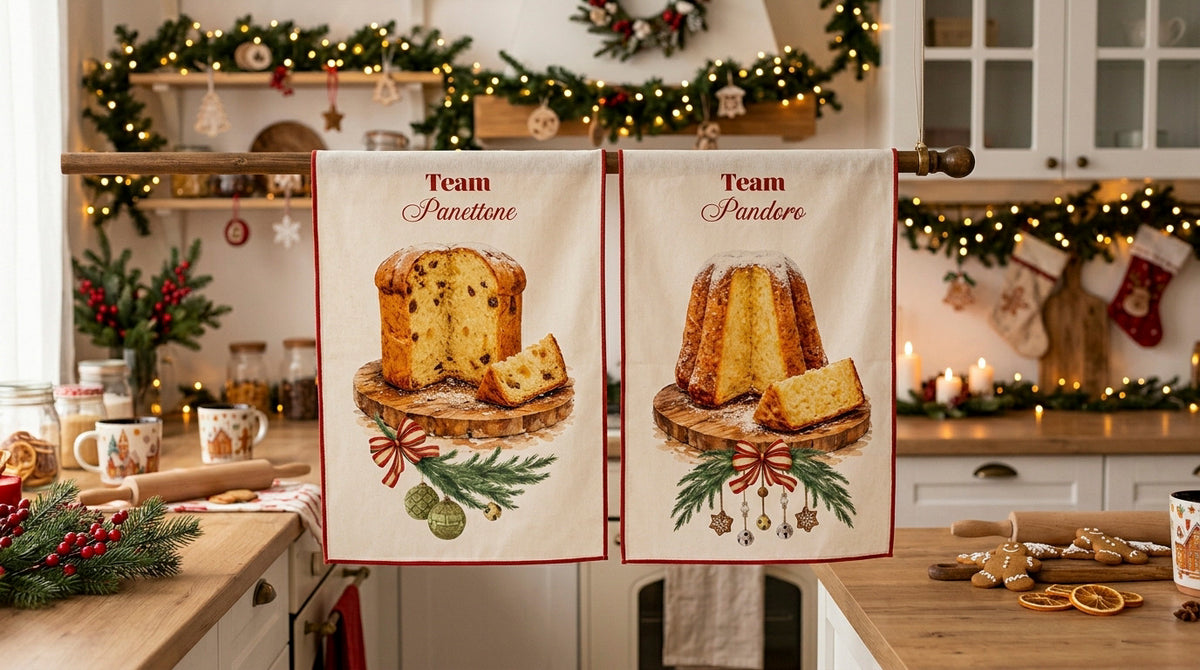 Strofinaccio/Canovaccio in cotone 2 varianti cm 50x70 stampa digitale Pandoro e Panettone