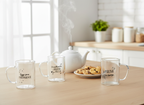 SET 4 Tazza in vetro 400 ml con manico e scritte
