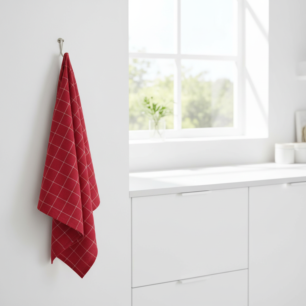 Strofinaccio/Canovaccio Silja rosso con grandi quadri naturali 100% cotone cm 50x70 Ib Laursen  (66211-33)