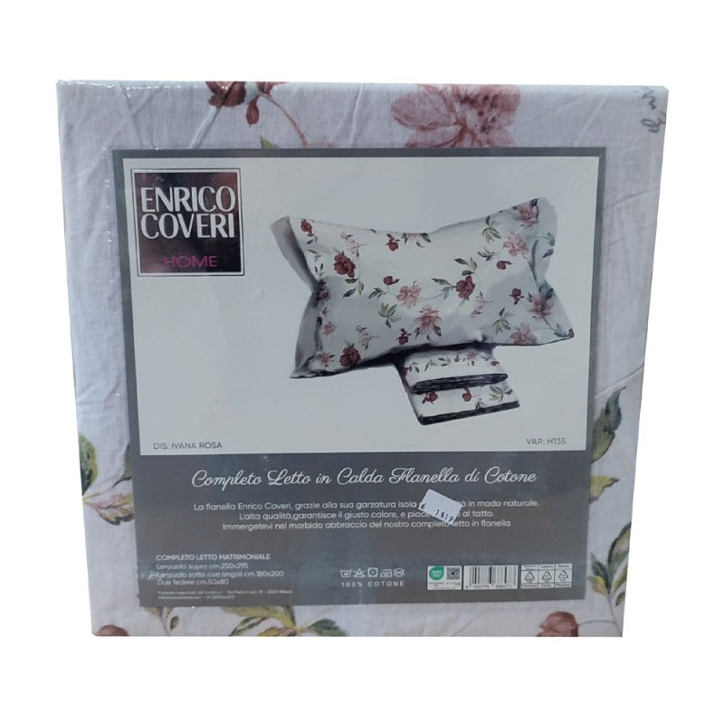 COMPLETO LENZUOLA FLANELLA MATRIMONIALE FLOREALE ENRICO COVERI