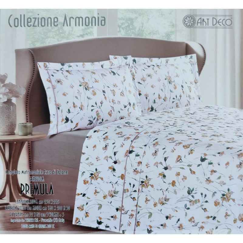 Completo lenzuola matrimoniale RASO COTONE PRIMULA ARMONIA ART DECO'