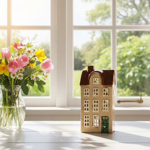 Casetta porta tea light  in ceramica Nyhavn color beige Ib Laursen (27707-01)