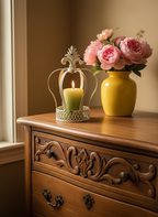 Corona Porta Tealight In Metallo Crema Antichizzato H 26 D. 17 Cm Chic Antique ( 39605-19)