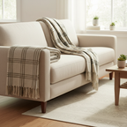Plaid con frange in cotone e fibre reciclate quadri color latte cm 150x130 Chic Antique (16110620) - La mia casa Chic