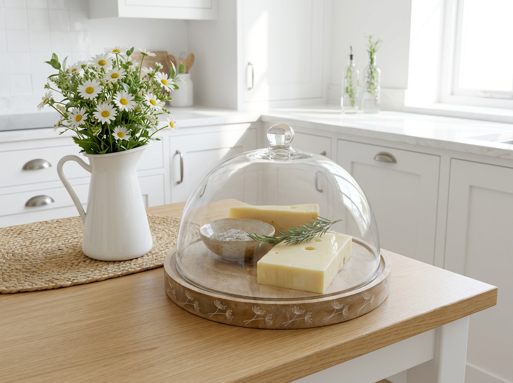 Piatto in legno mango con cupola vetro diam. cm 30 H25 Chic Antique (61093300)