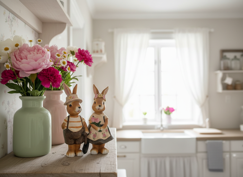 Coniglietto decorativo in resina colorata da appoggiare