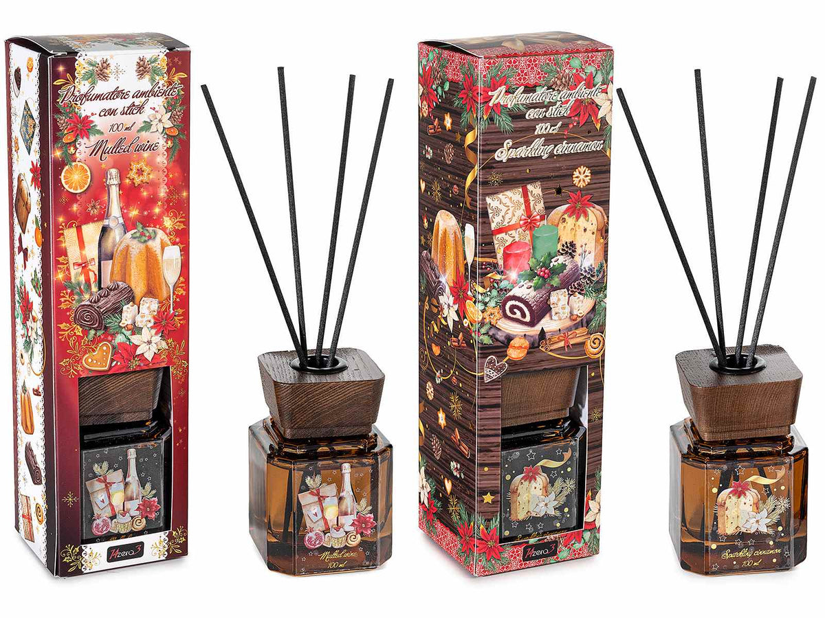 Profumatore per ambiente 100ml con stick stampa natalizia