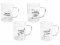 SET 4 Tazza in vetro 400 ml con manico e scritte - La mia casa Chic