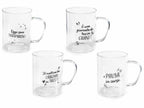 SET 4 Tazza in vetro 400 ml con manico e scritte - La mia casa Chic