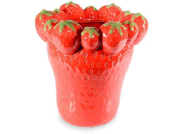 Vaso a fragola in ceramica con fragoline decorative  Ø 18 cm x 18,5 H