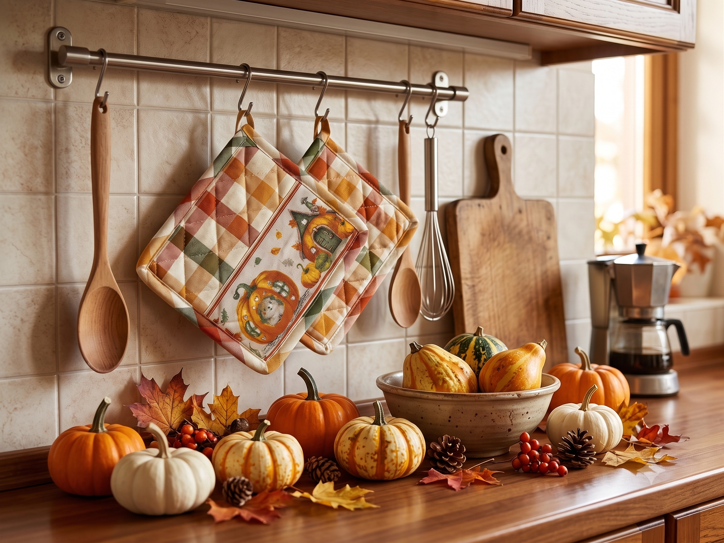 SET CUCINA COTONE DISEGNO ZUCCHE PEZZOLI SET 2 PRESINE