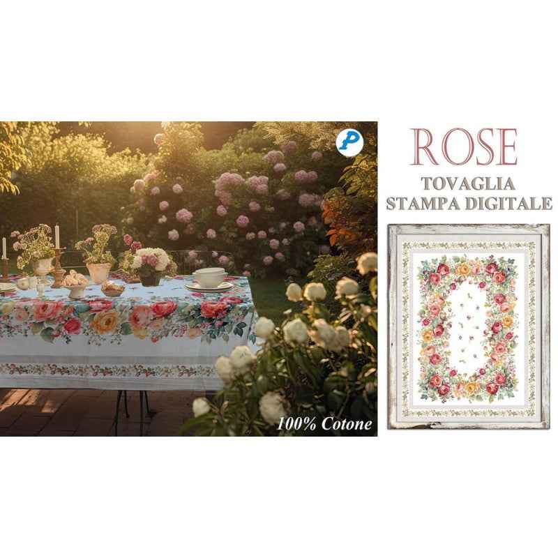 Tovaglia 100% cotone stampa digitale ROSE PEZZOLI x 12 cm 140X245